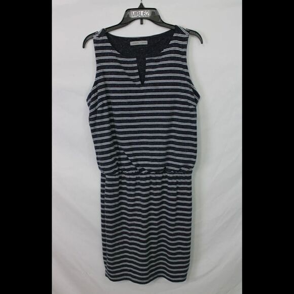 ATHLETA DRAPED TUNIC DRESS SIZE MEDIUM HEATHERED BLUE WHITE STRIPE - Picture 1 of 6
